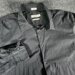 Calvin Klein Button Up Dress Shirt Men's XL‎ Black Pinstripe Long Sleeve Casual